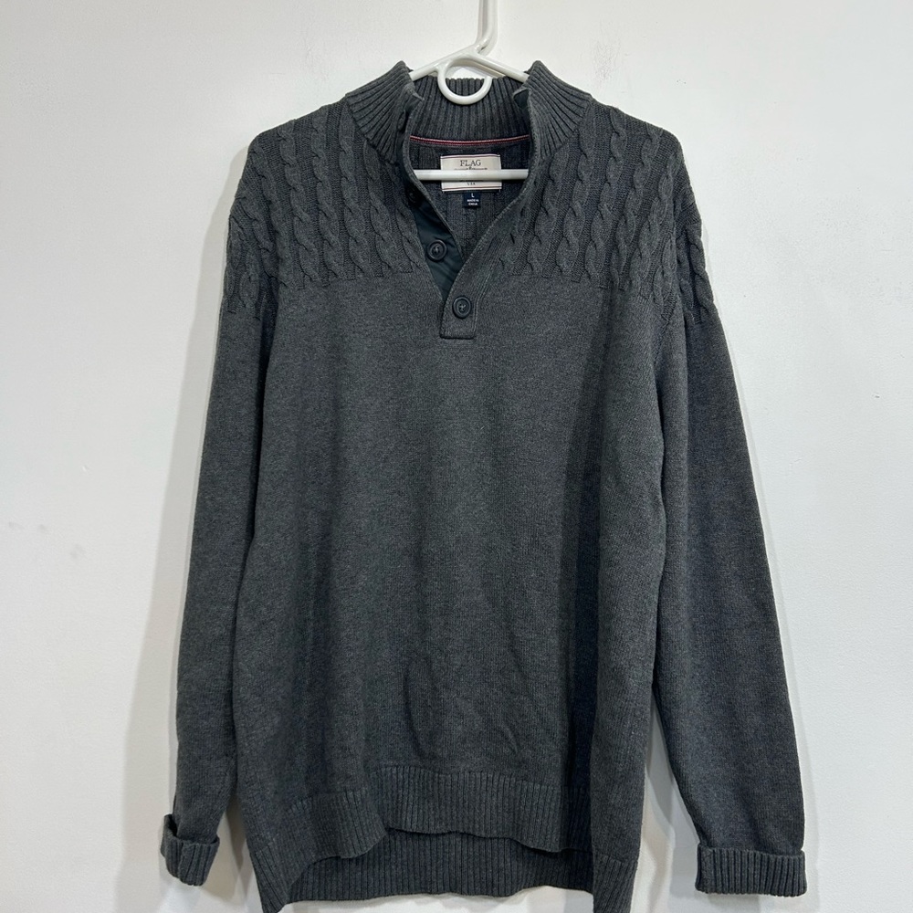 Flag & Anthem Dark Grey Cable Knit Pulliver Half Zip Sweater Men’s Size Large